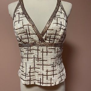 Ivory and rose gold sequin sleeveless top, no tags